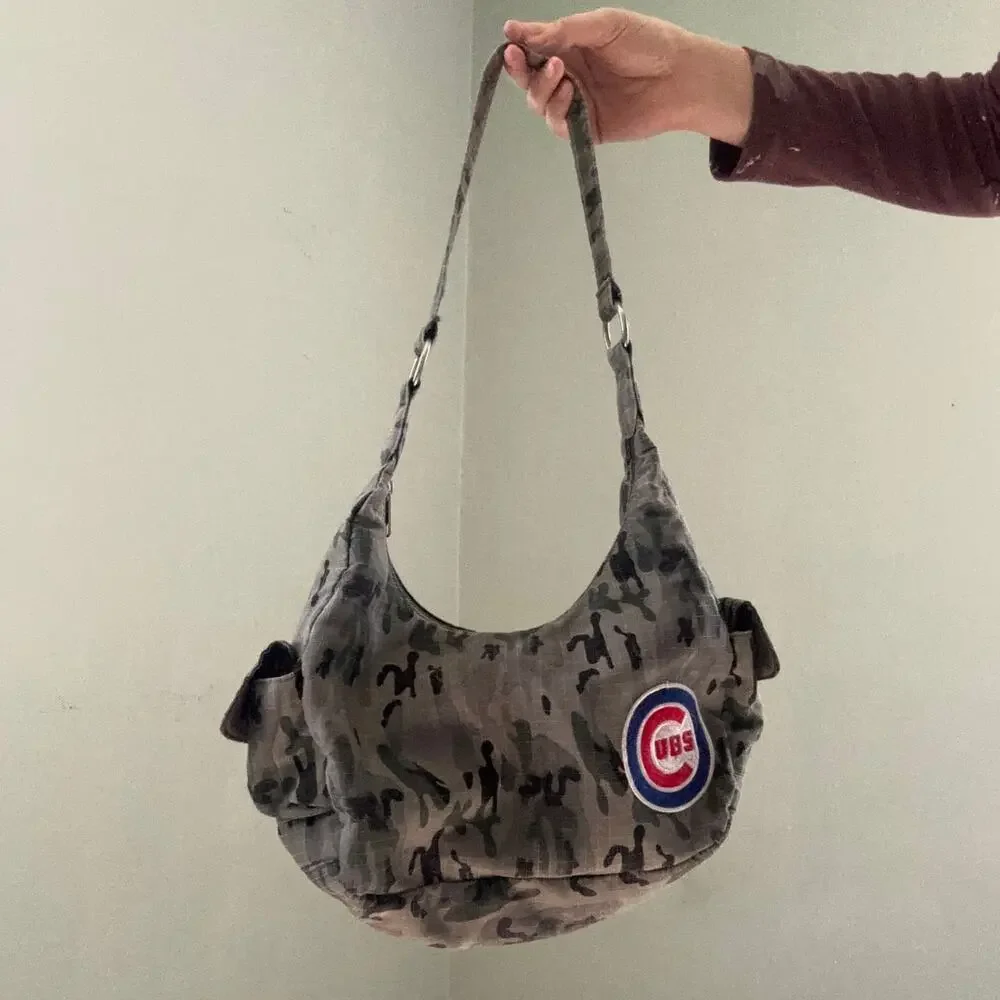 Camo Print MLB Chicago Cubs Shoulder Hobo Bag Purse Utility Cargo Blockette
